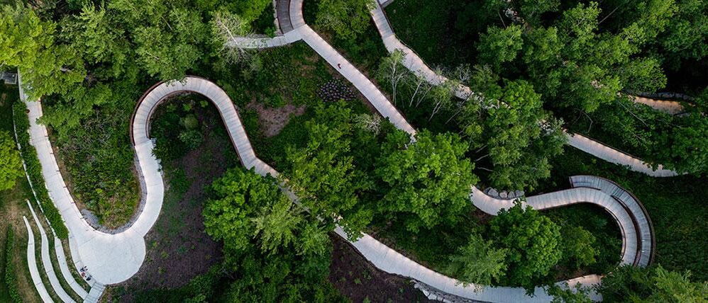 Aerial view of paths on UTSC campus.